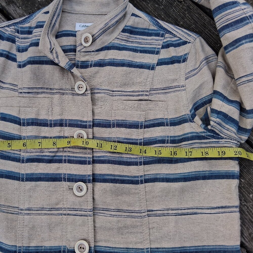 Coldwater Creek linen and cotton striped jacket women's 10 Beige Blue preppy
